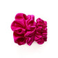 set of hot pink pure mulberry silk satin scrunchies and hair ties on the white background