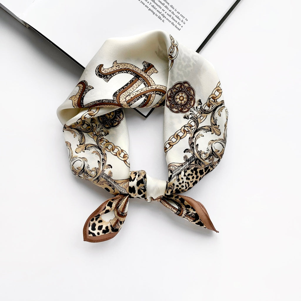 Monogram leopard print silk scarf - Ivory