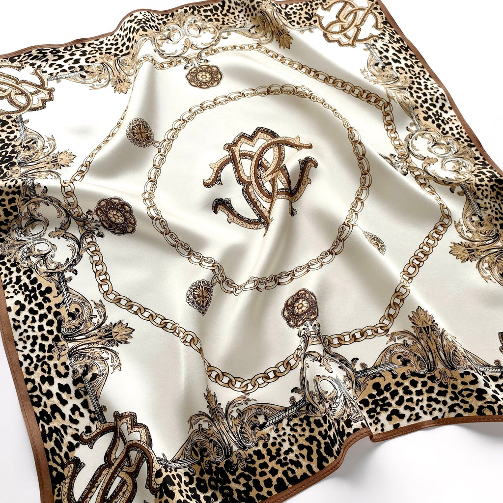 Monogram leopard print silk scarf - Ivory