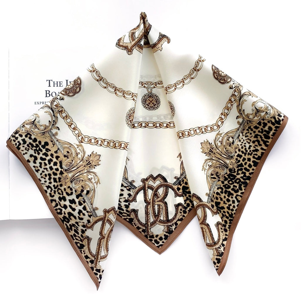 Monogram leopard print silk scarf - Ivory