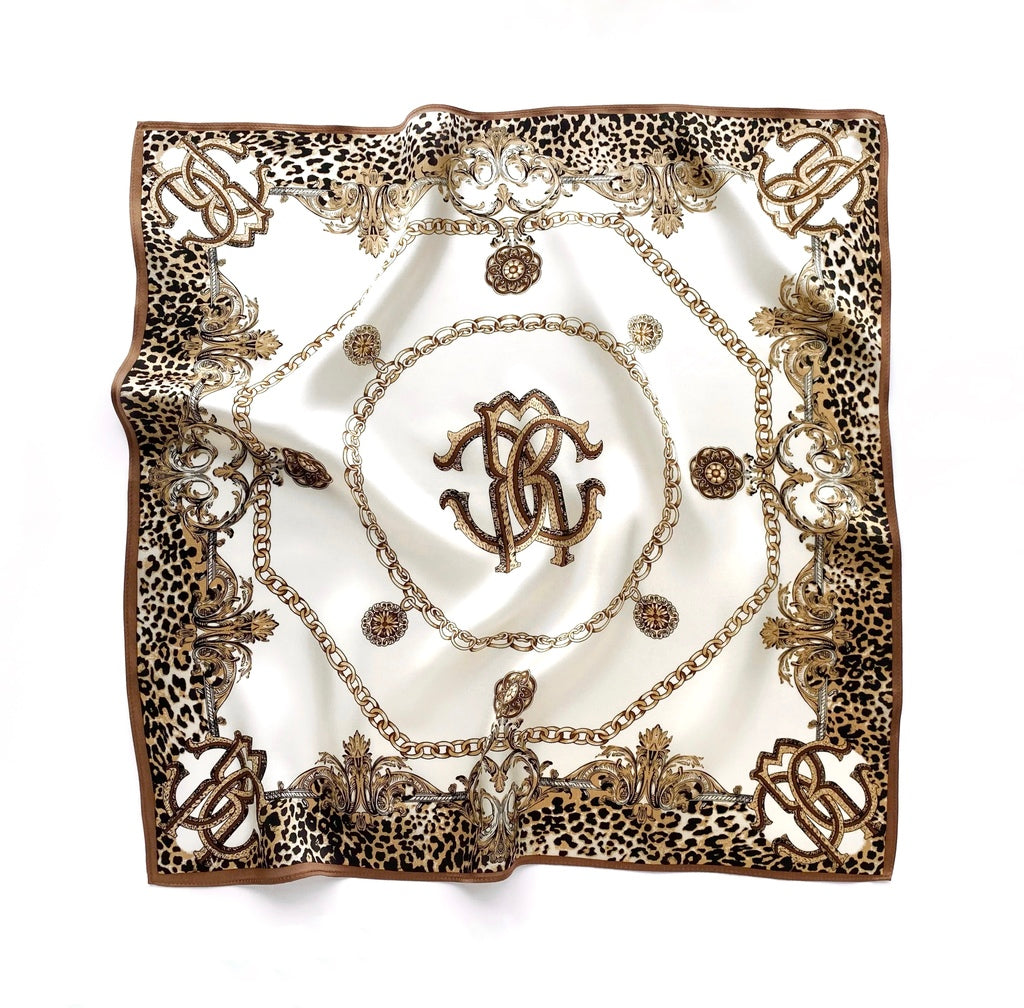 Monogram leopard print silk scarf - Ivory