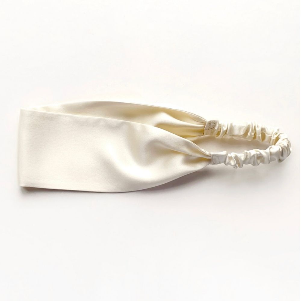 Handmade ivory cream mulberry silk headband by River Minami.