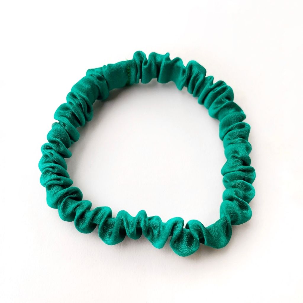 jade green mulberry silk satin skinny scrunchie  hair tie