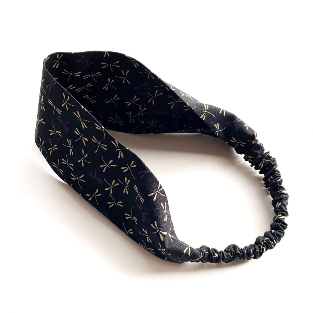black dragonfly cotton headband