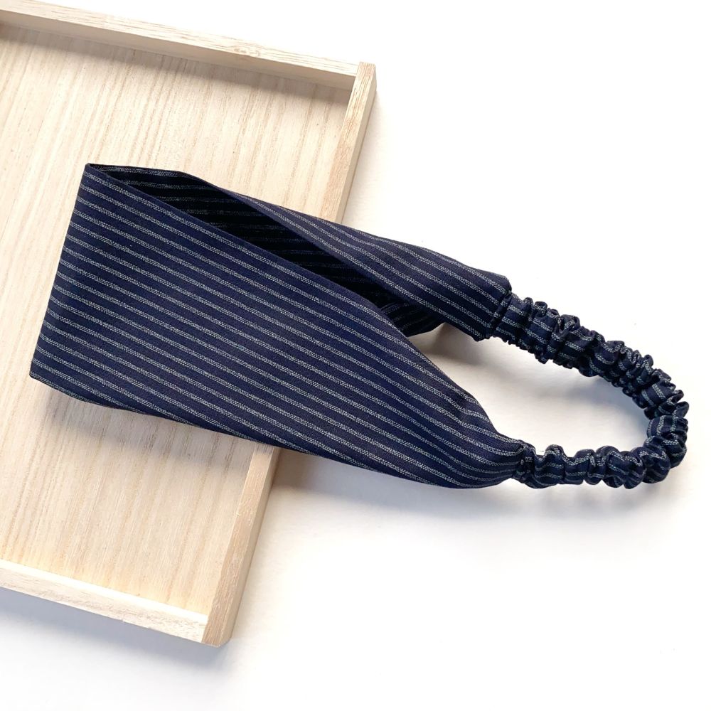 A navy blue stripes cotton headband