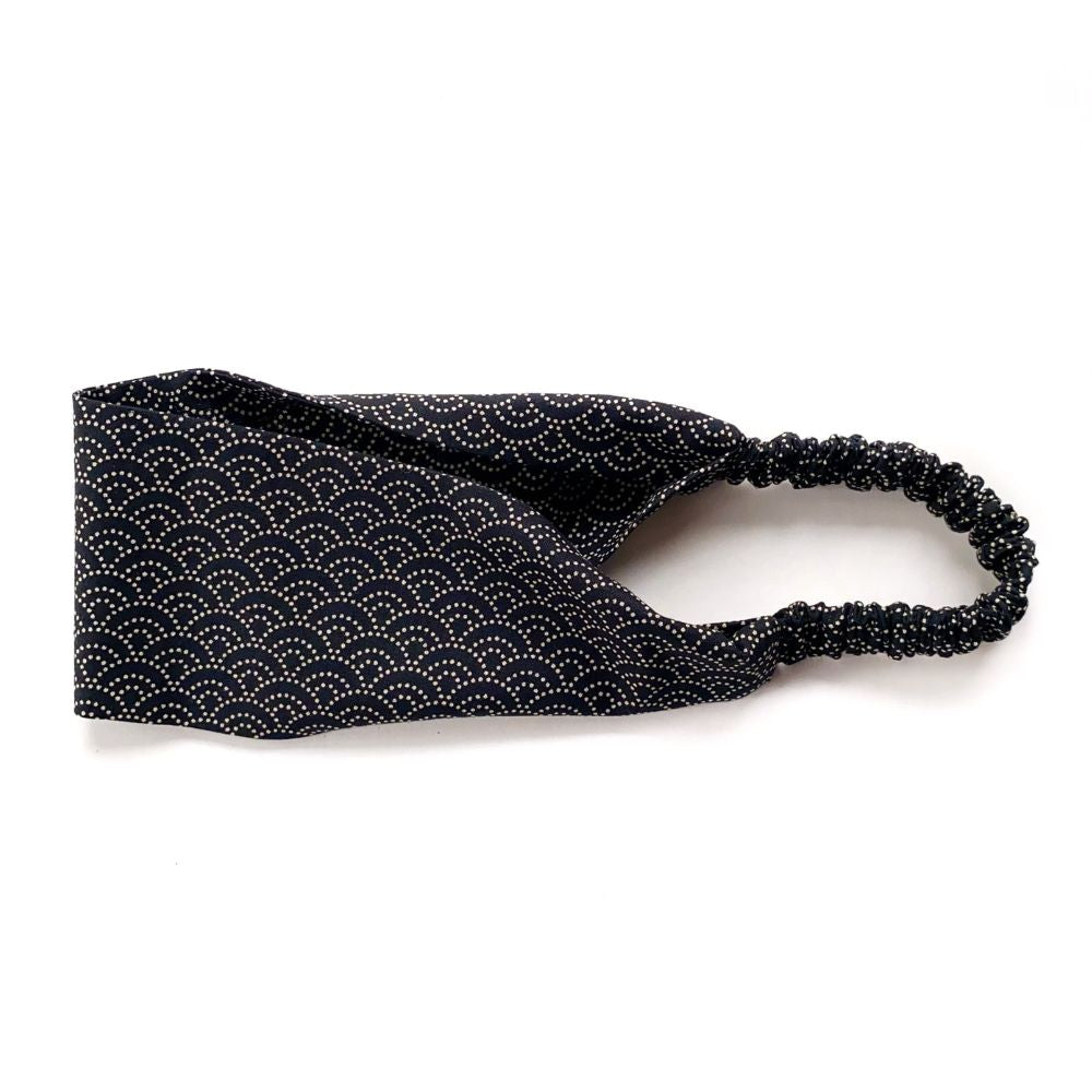 wide black japanese wave cotton hair band