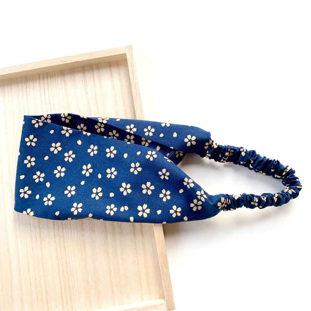 blue cherry blossom print cotton headband
