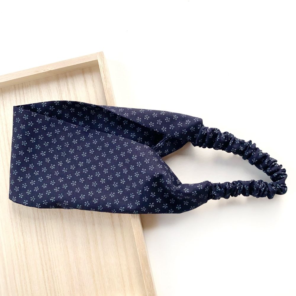 navy blue floral print cotton headband