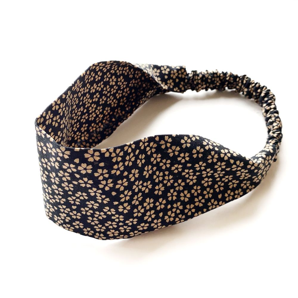 black floral print cotton headband