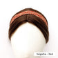 Red skinny cotton headband with a Japanese wave pattern on a mannequin head against a white background