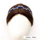 Navy skinny cotton headband with dragonfly pattern on a mannequin head against a white background