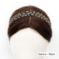 Black skinny cotton headband with beige floral pattern worn on a mannequin head against a white background