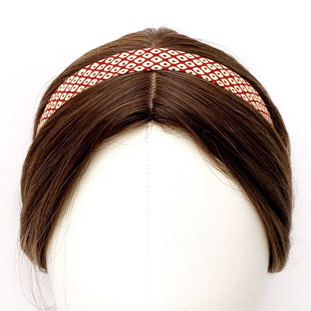 red geometric Japanese cotton Skinny headband