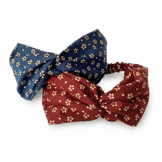 blue and red floral twisted cotton fabric headband