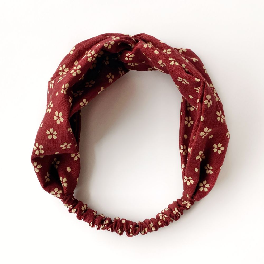 red sakura print twisted Japanese cotton headband