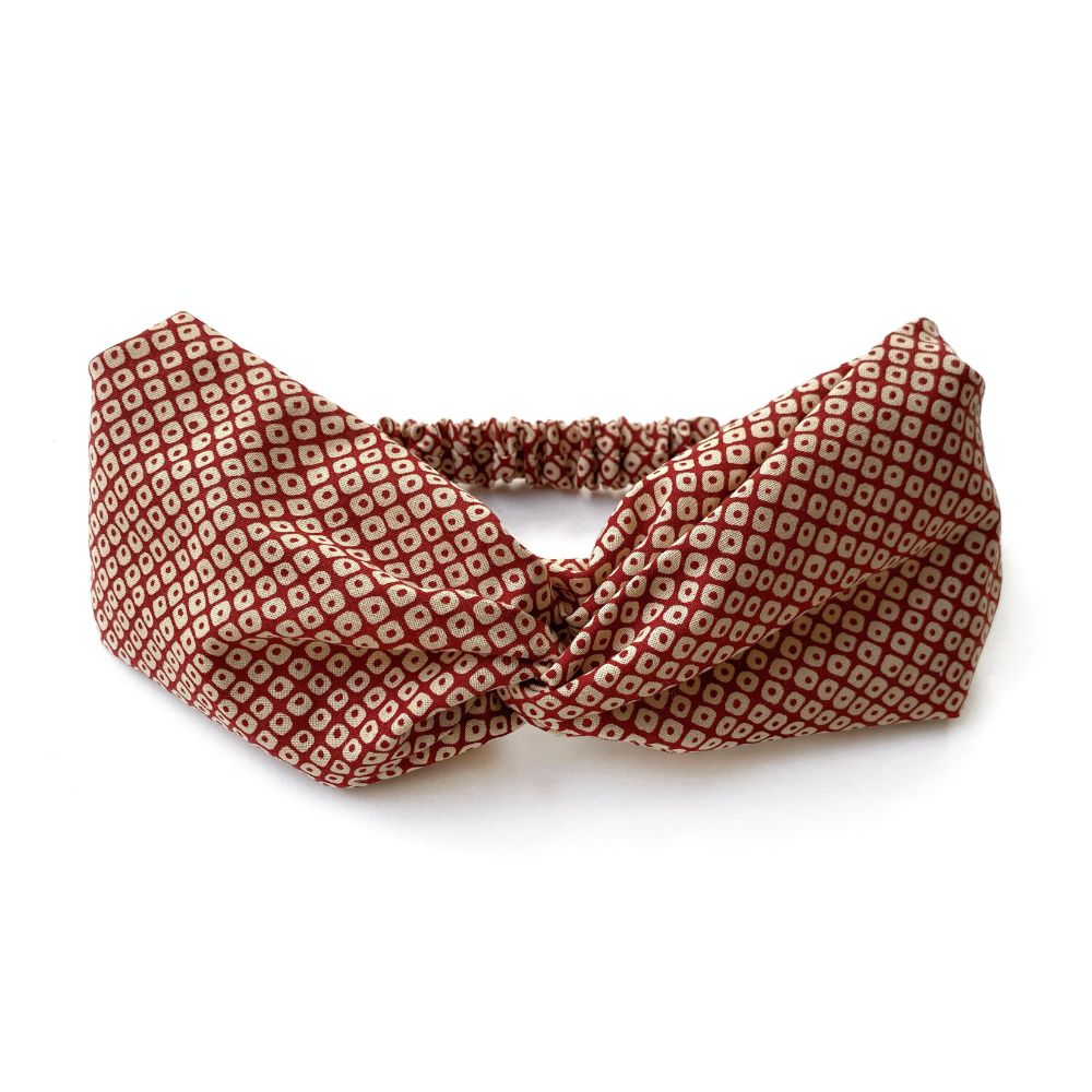 red geometric twisted Japanese cotton headband
