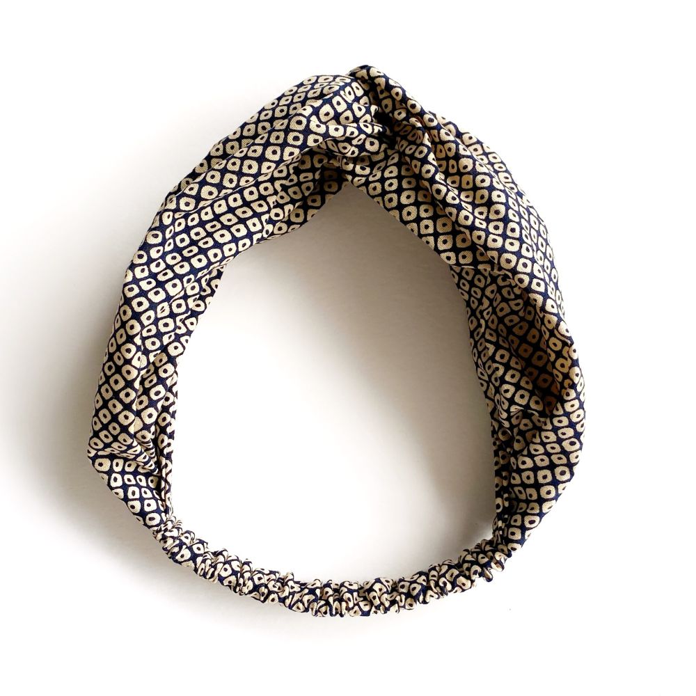 navy geometric twisted Japanese cotton hair band