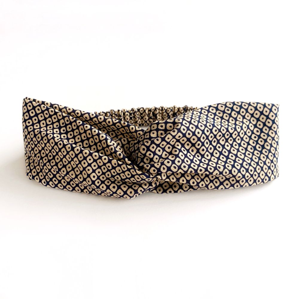 navy geometric knotted Japanese cotton headband