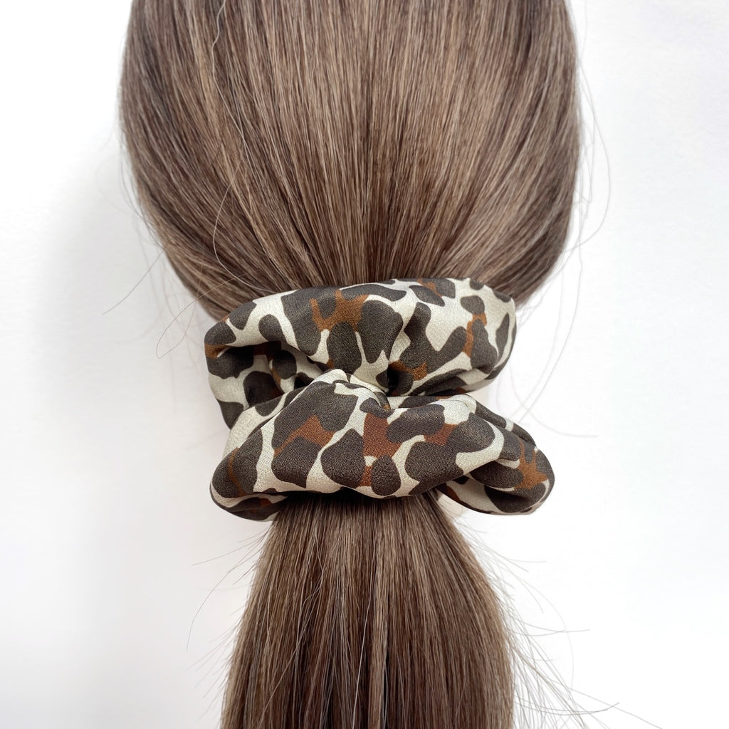 Leopard print silk scrunchie