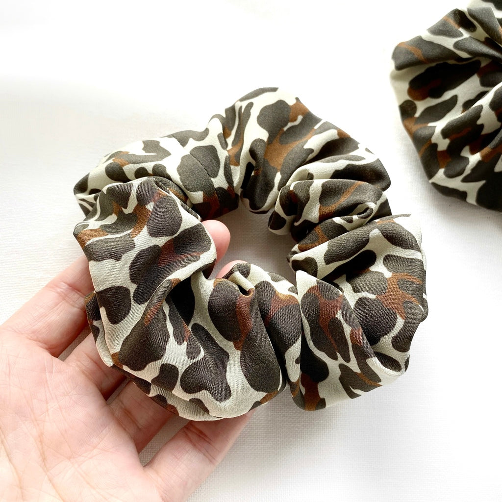 Leopard print silk scrunchie