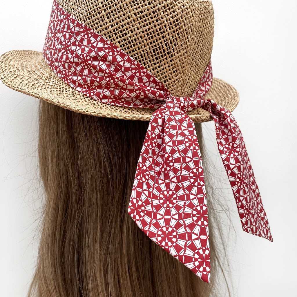 Liberty cotton skinny scarf - Red Geometric