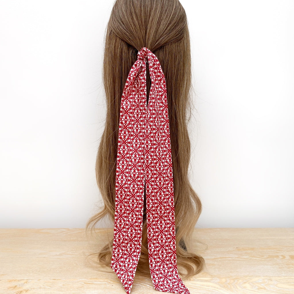 Liberty cotton skinny scarf - Red Geometric