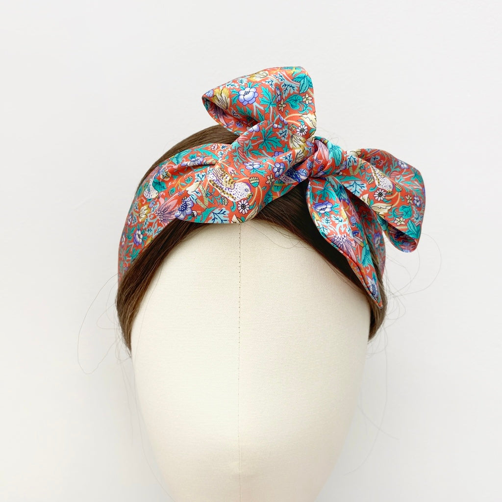 Liberty silk skinny hair scarf - Strawberry thief