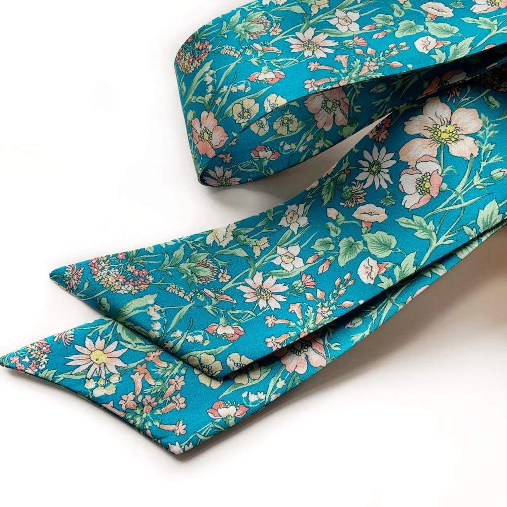 blue pink floral liberty london silk twilly scarf