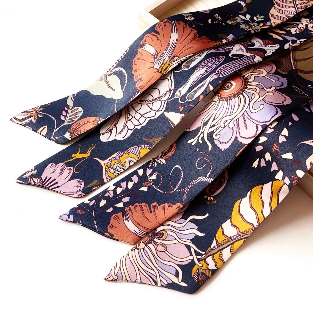 charcoal floral liberty london silk twilly scarf