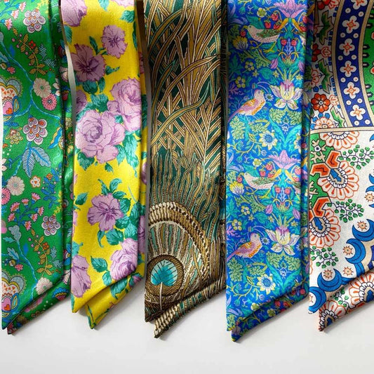 liberty silk twilly scarf in yellow, green and blue