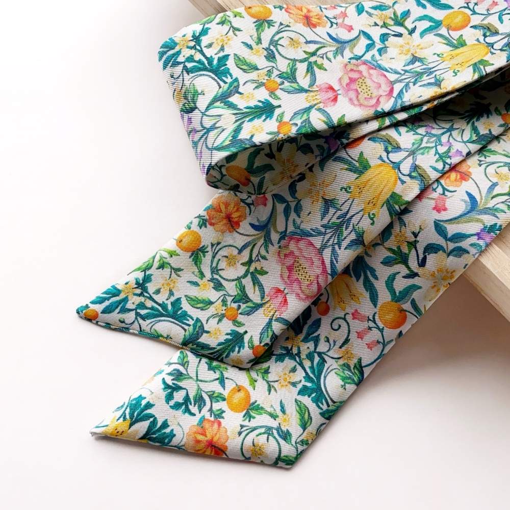 yellow and green floral Liberty London silk twilly scarf