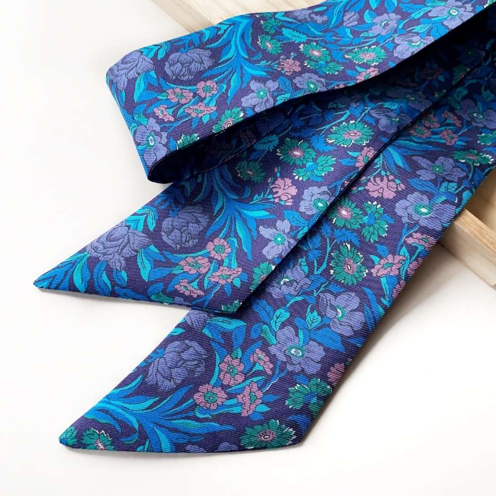 blue floral Liberty London silk twilly scarf
