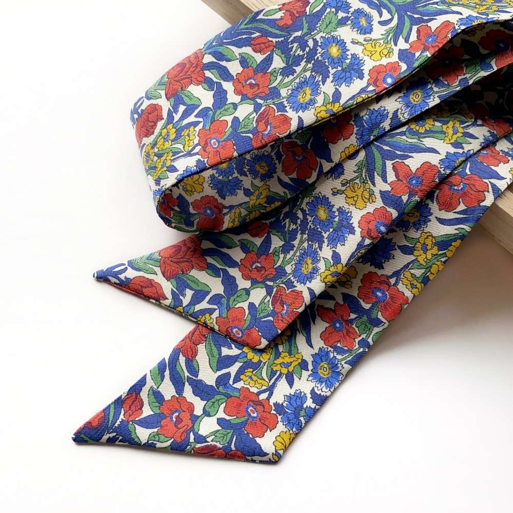 red floral Liberty London silk twilly scarf