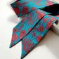 teal blue and red floral Liberty London silk twilly scarf