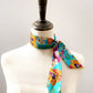 blue and orange floral Liberty London silk skinny neck scarf