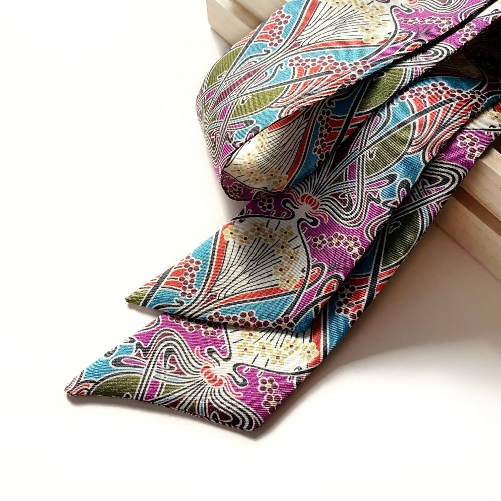 purple green Liberty London Ianthe silk twill skinny scarf