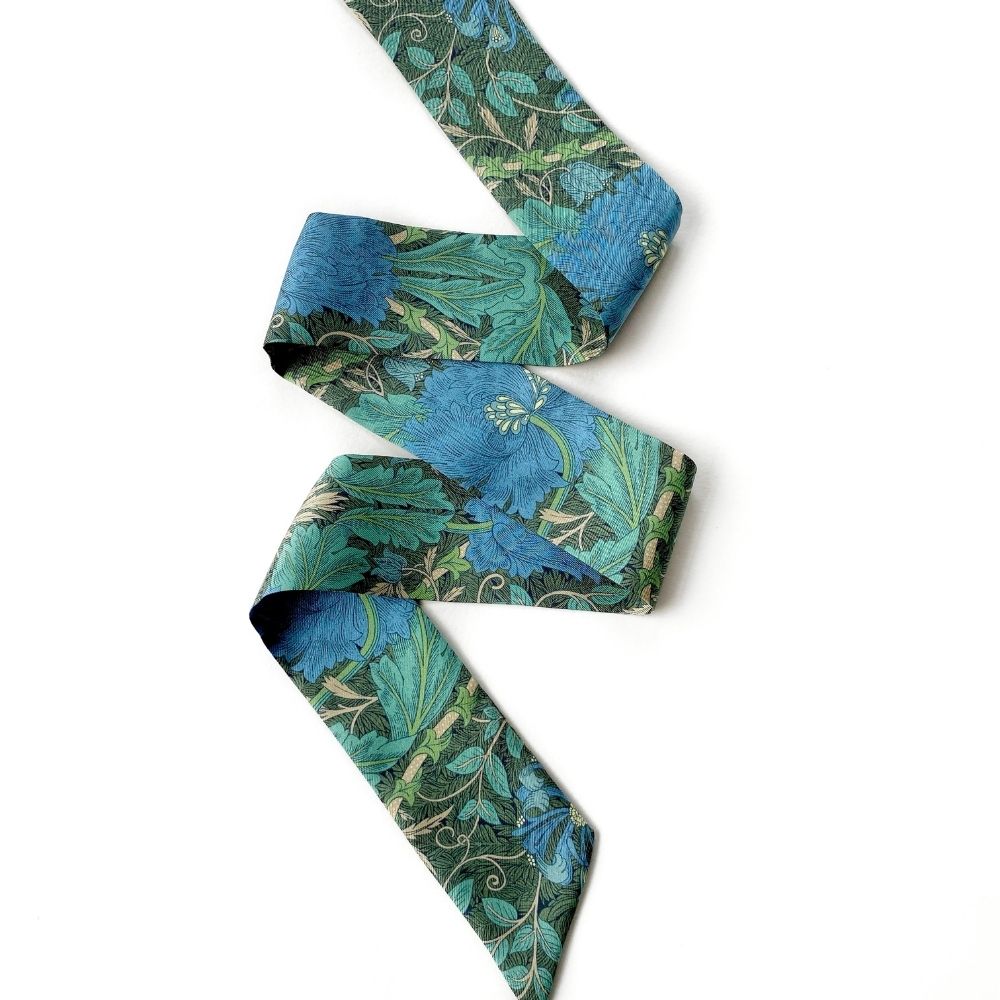 green blue floral Liberty London silk twilly scarf