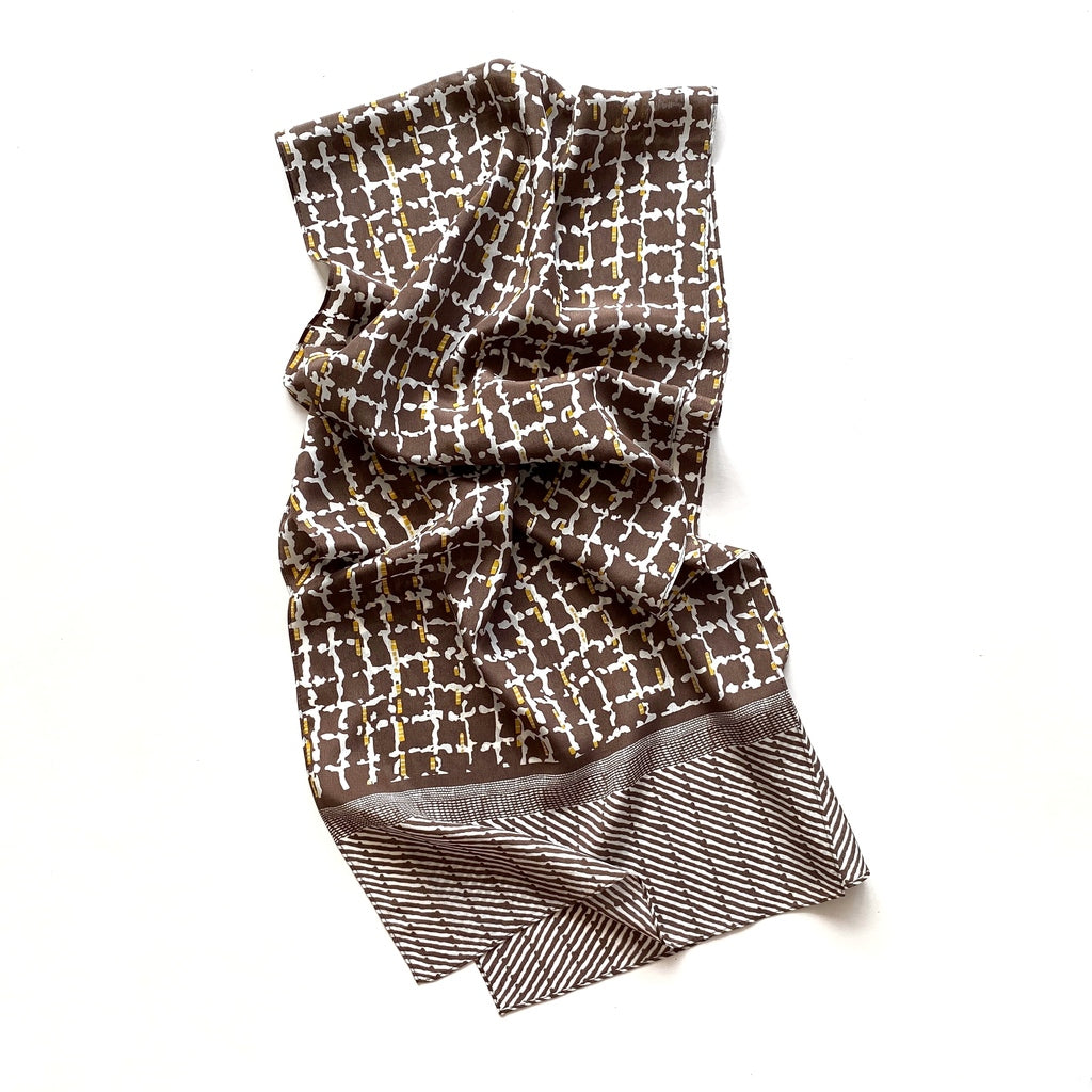 Light brown geometric print silk scarf