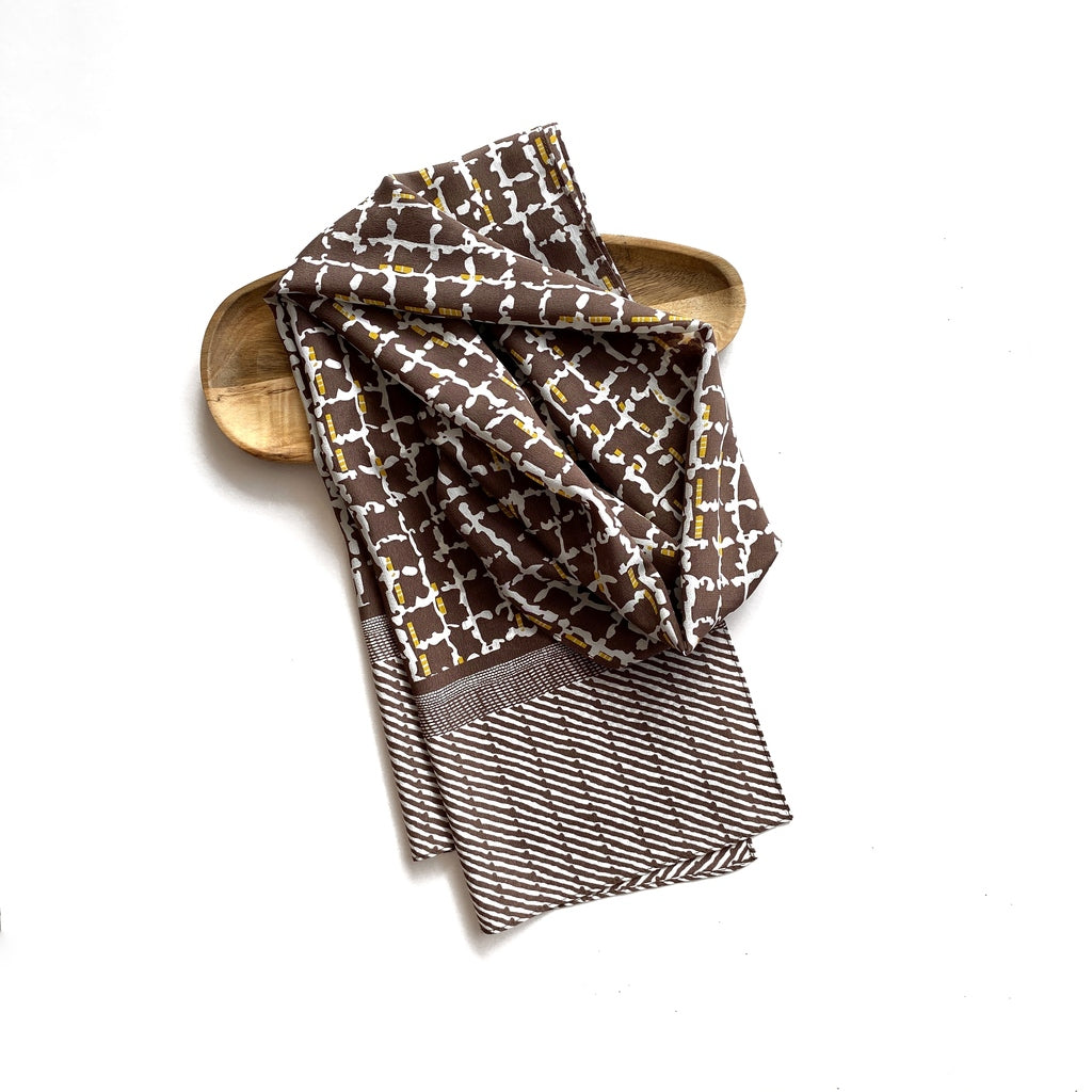 Light brown geometric print silk scarf