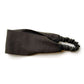 A dark olive green flat linen headband with an elastic back, displayed on a clean white background.