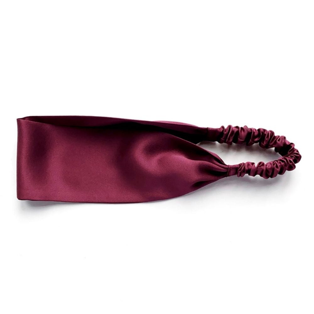 Handmade maroon mulberry silk headband by River Minami.