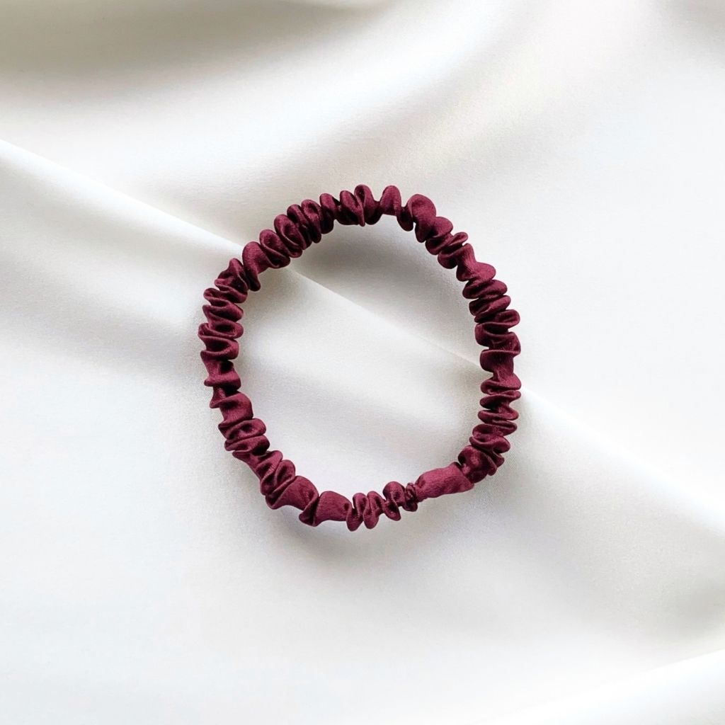 burgundy mulberry silk satin skinny scrunchie  hair tie