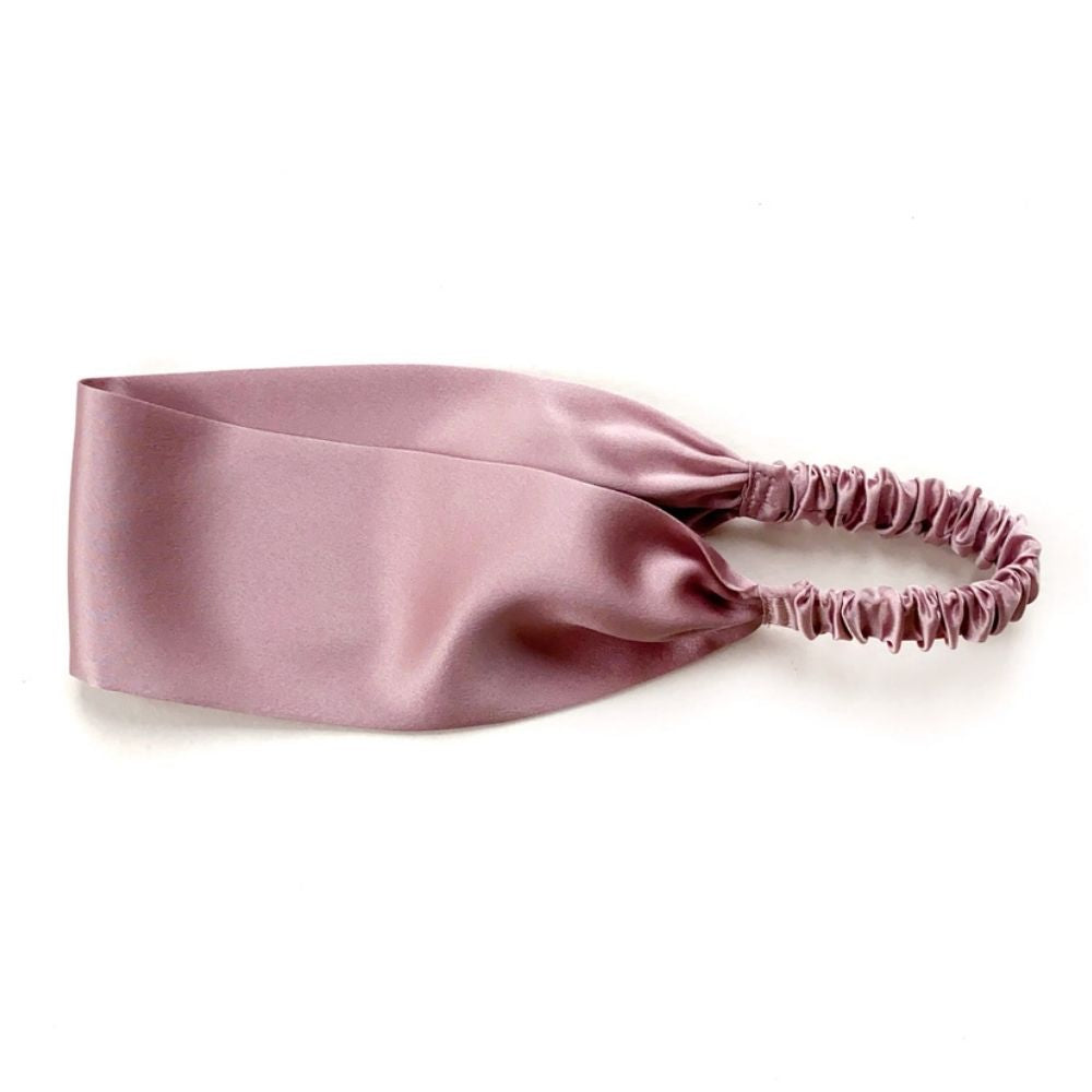Handmade mauve mulberry silk headband by River Minami.