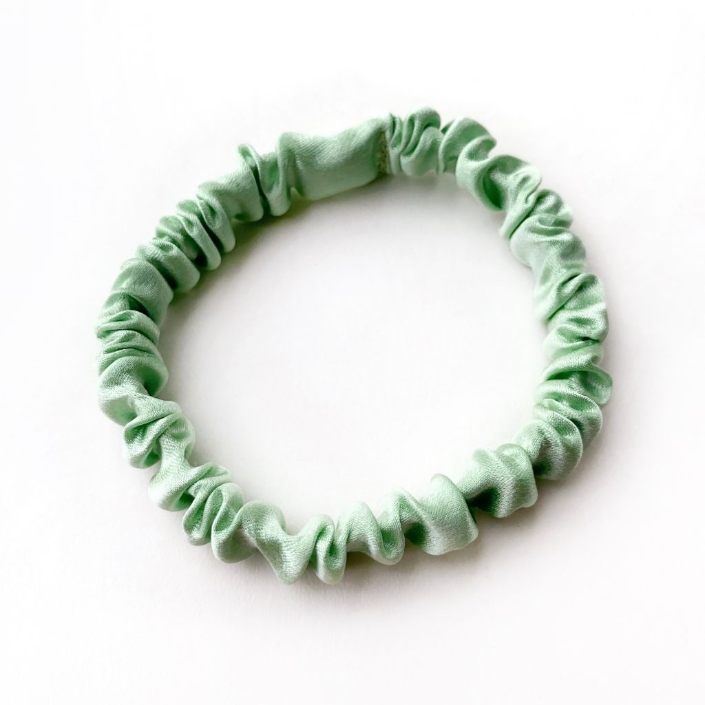 mint green mulberry silk satin skinny scrunchie  hair tie