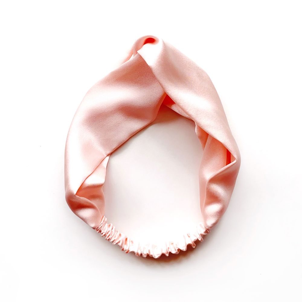 light pink twisted mulberry silk satin headband 