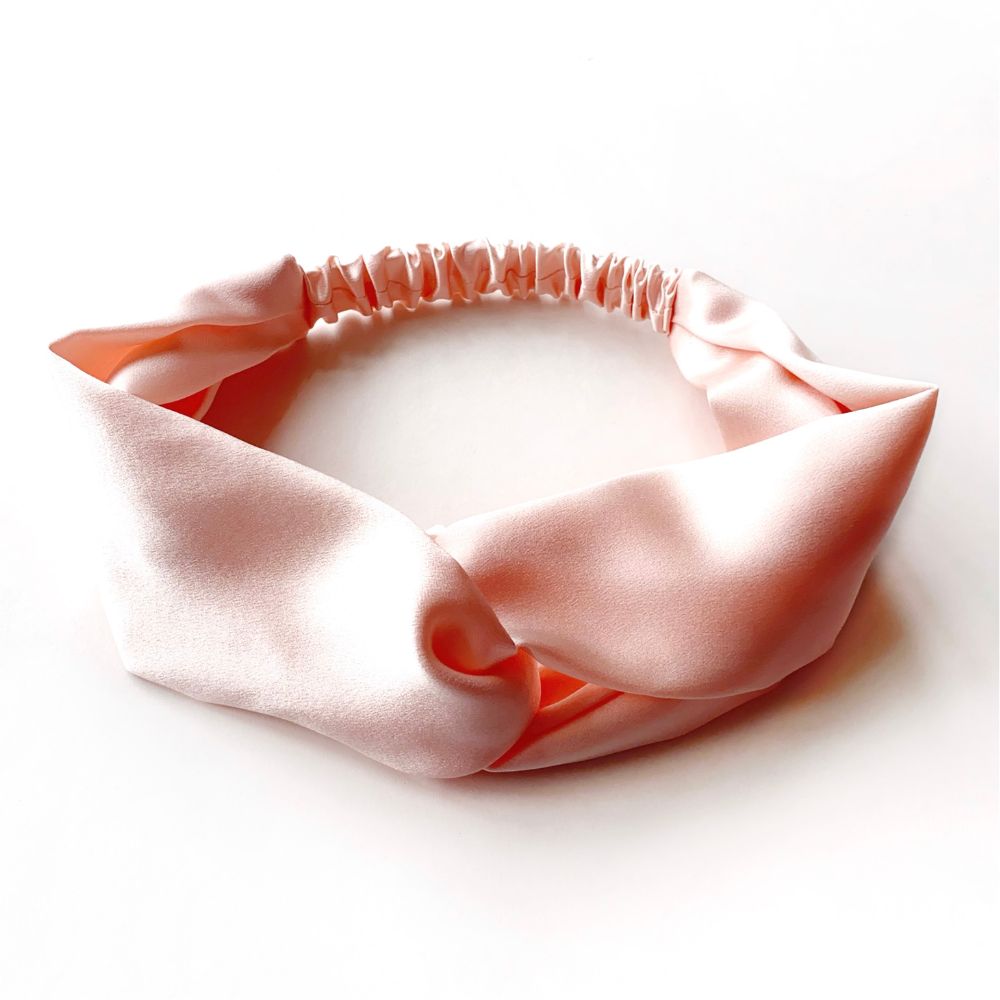 light pink twisted mulberry silk satin headband 