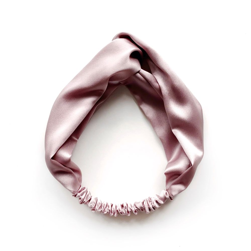 mauve twisted mulberry silk satin headband 