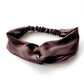 chocolate brown twisted mulberry silk satin headband with elastic back