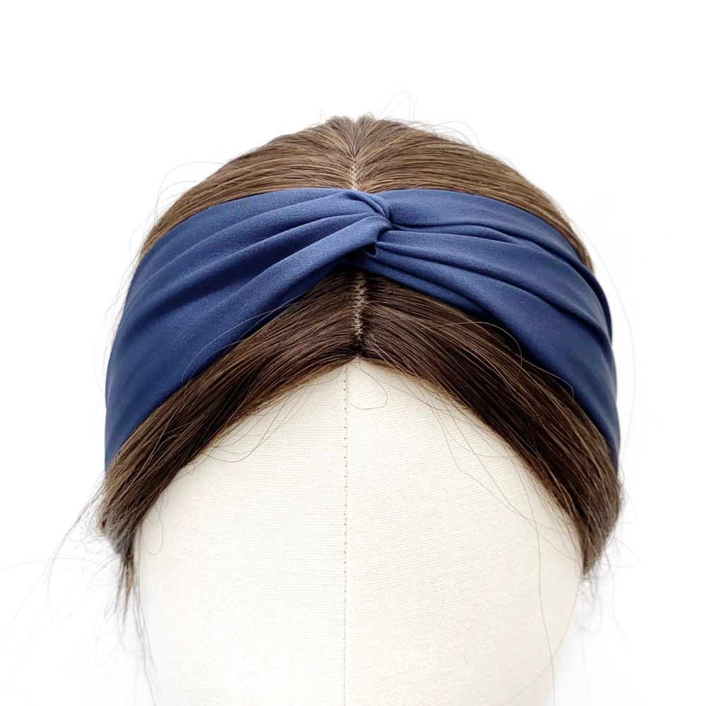 sapphire blue twisted mulberry silk satin headband 