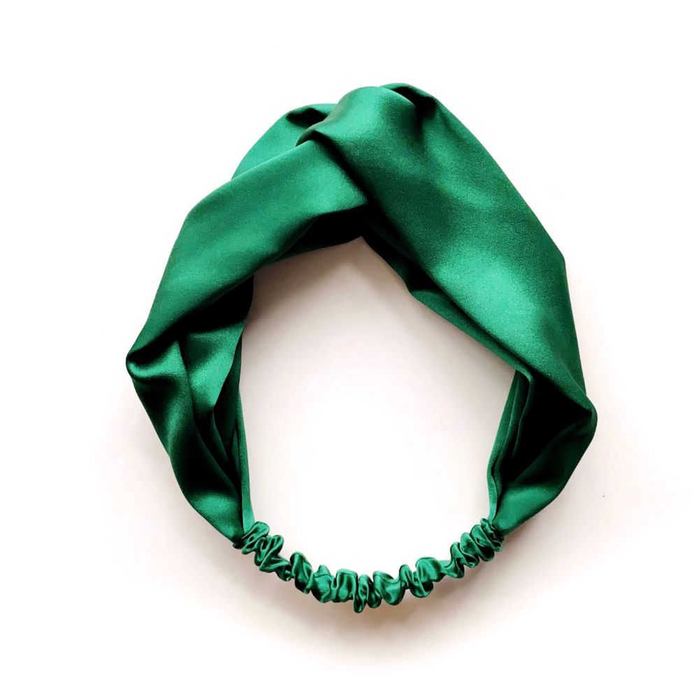 green twisted mulberry silk satin headband 